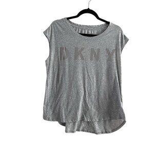 DKNY Women SZ M Heather Gray Sleeveless Graphic T Shirt